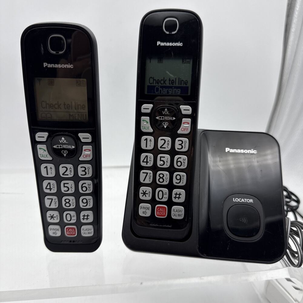2 Panasonic Cordless Phone System Expandable Home Phone - Black (KX-TGD810)